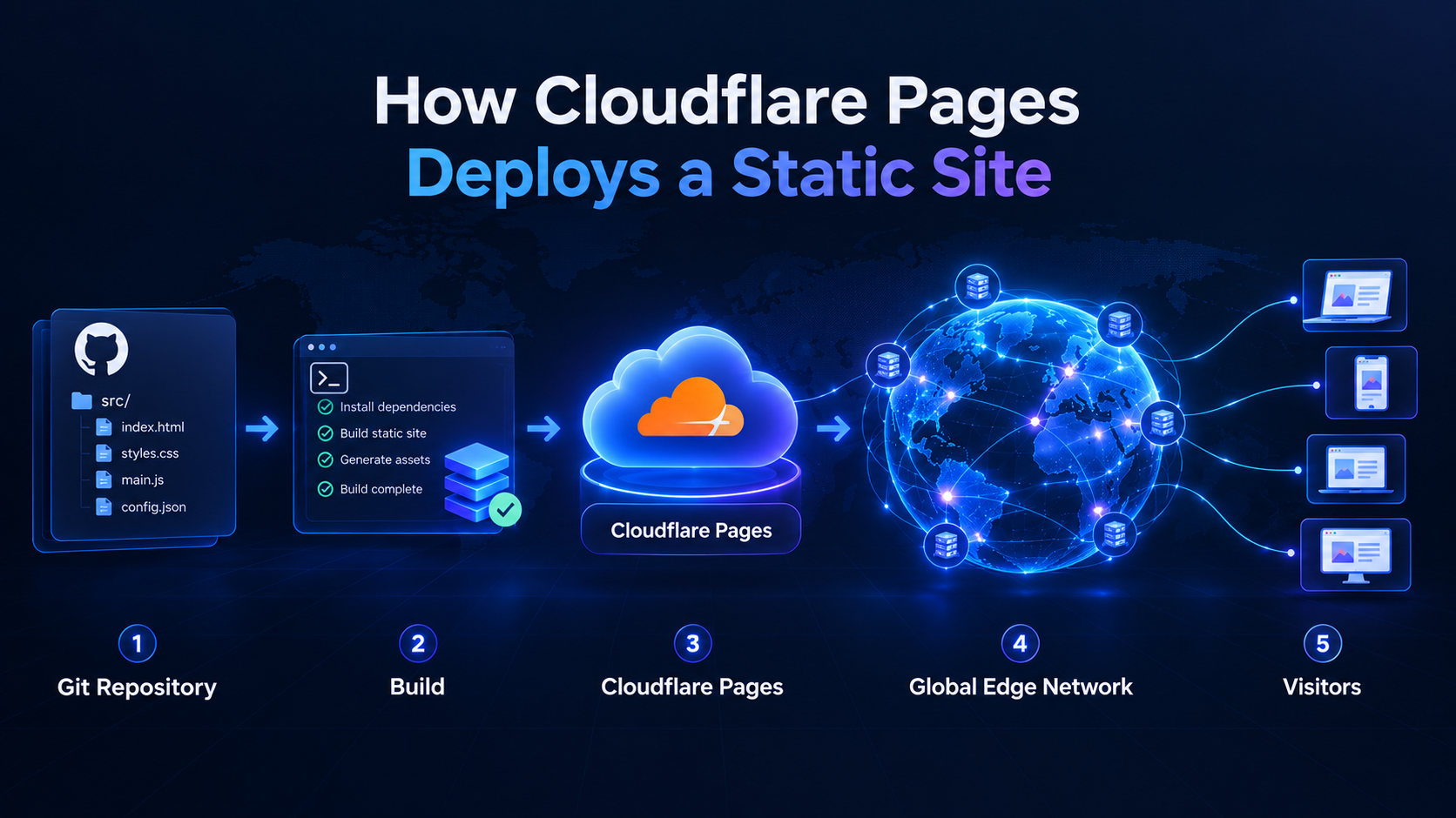 Cloudflare Pages deployment pipeline from GitHub repository to global edge network in 2026